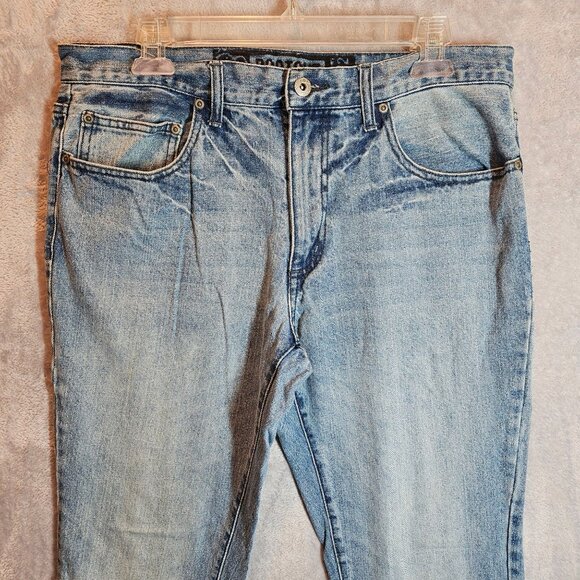 OP Men 34 x 32 Jeans Blue Bootcut Classic Stonewash Denim Y2K Pockets Zip Cotton - Picture 2 of 12